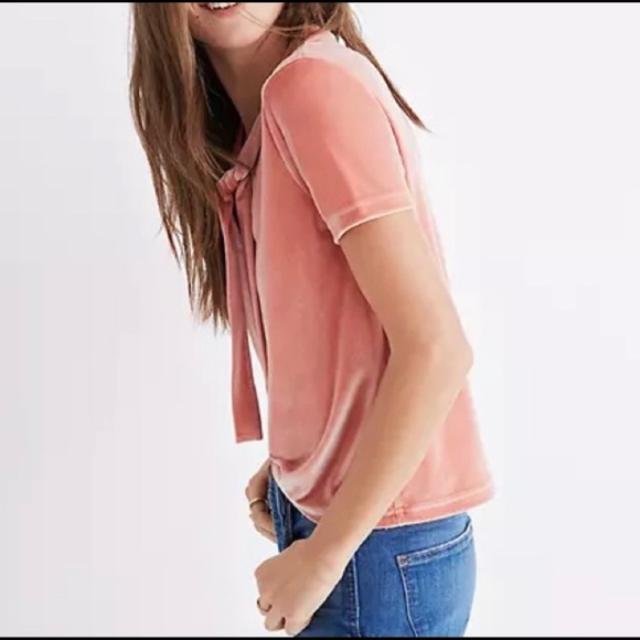 MADEWELL rose gold pink velvet tie neck top - Picture 2 of 6